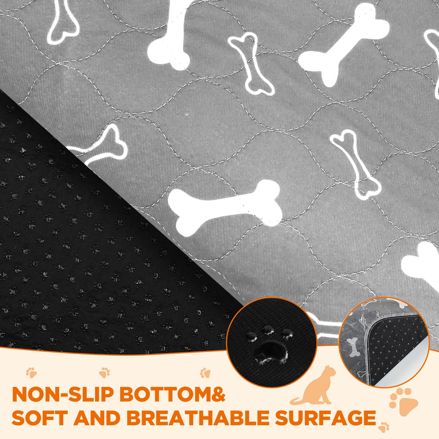 Baodan Washable Pee Pads For Dogs Large 72'' X 72'' 2-Pack Reusable Puppy Pads Pet Training Pads, Fast Absorb Dog Mats, Waterpro